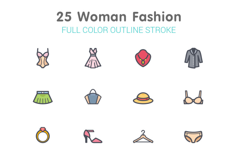 Woman Fashion Line with Color Iconset template Icon Set