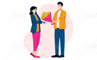 Bringing Her Flowers Vector Illustration