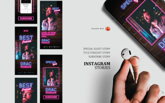 Podcast Instagram Stories and Post Social Media Template - Neon Style