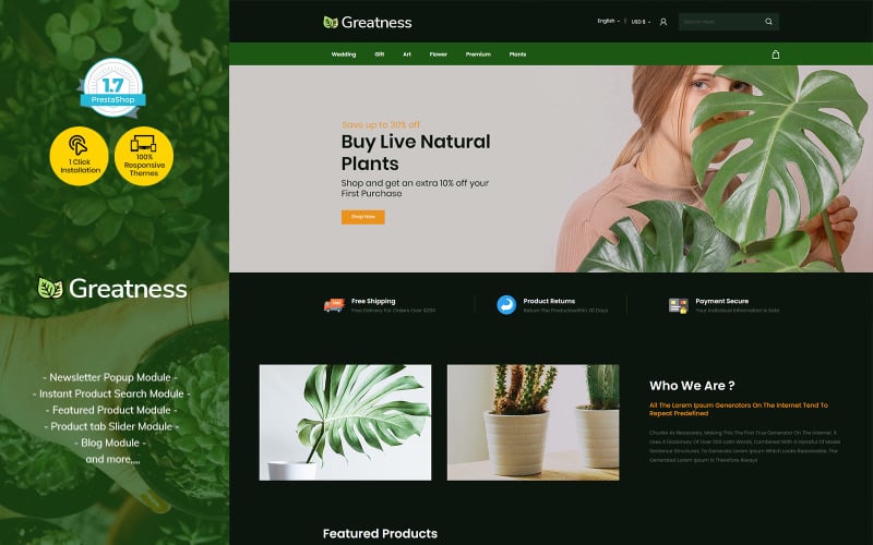 Greatness Tree Plant - Flower Prestashop Theme PrestaShop Theme