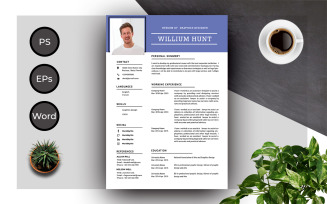 FREE CV Resume Template Clean And Creative Professional of Willium Hunt