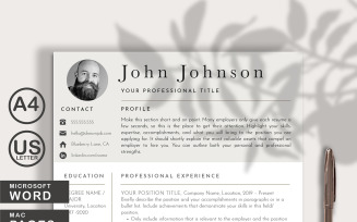 Modern Resume CV Template with Photo for WORDS and PAGES