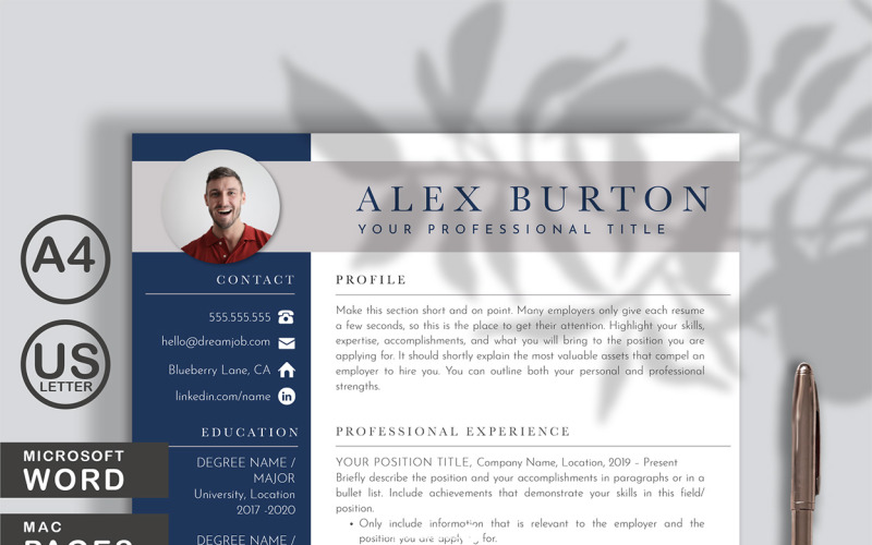 Alex Resume Template Word and Pages