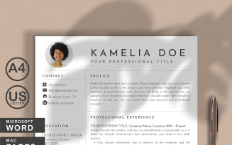 Kamelia Doe Resume Template Word and Pages With Picture