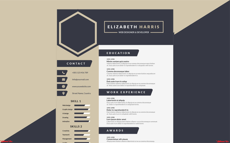 Template Creative Navy Blue Resume CV Design For Interview Resume Template