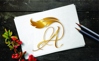 Free Golden Feather Monogram Initial Letter A Logo template