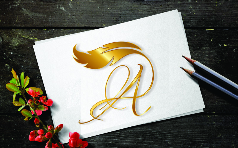 Free Golden Feather Monogram Initial Letter A Logo template Logo Template