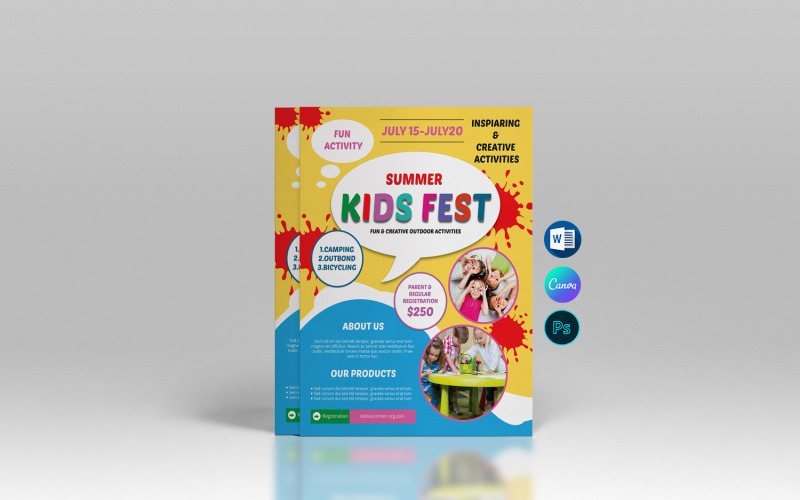Printable Kids Summer Camp Flyer template Corporate Identity