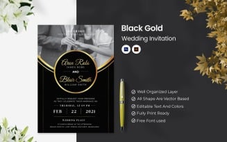 Black Gold Wedding Invitation