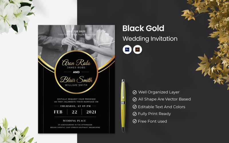 Black Gold Wedding Invitation Corporate Identity