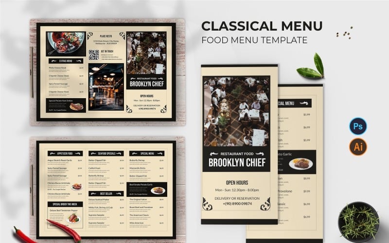 Classical Menu Food Menu Print Template Corporate Identity