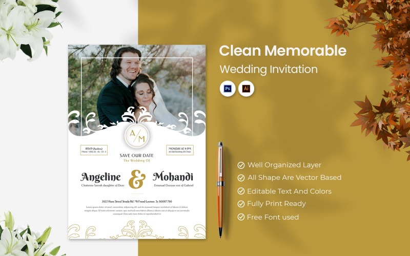 Clean Memorable Wedding Invitation Corporate Identity
