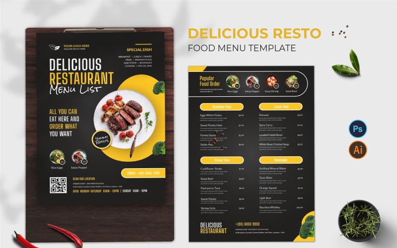 Delicious Resto Food Menu Print Template Corporate Identity