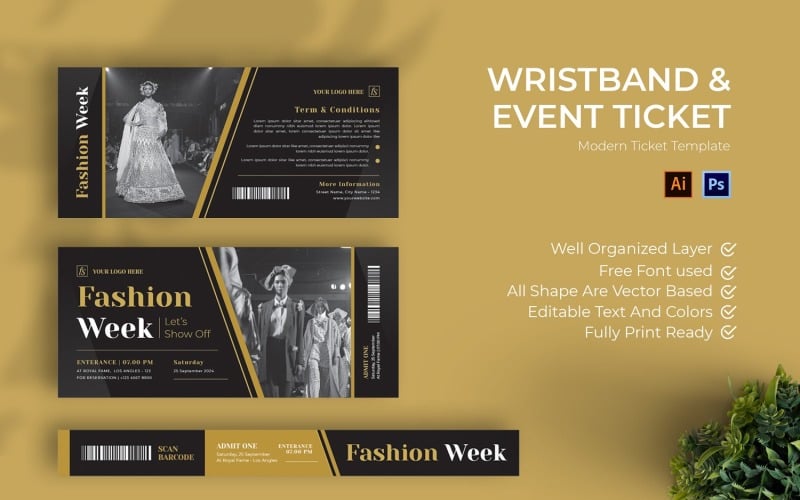 Fashion Week Ticket Template Corporate Identity