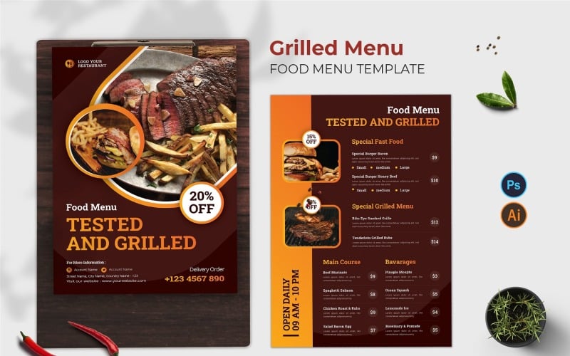 Grilled Menu Food Menu Print Template Corporate Identity