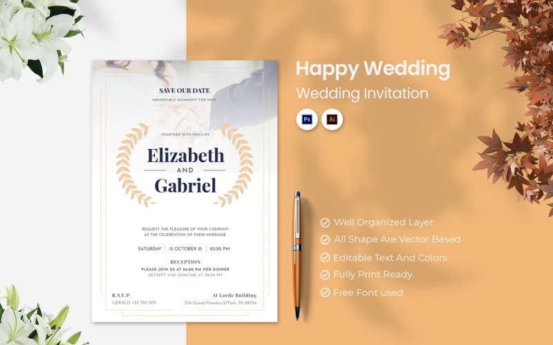 Happy Wedding Invitation Print Template Corporate Identity