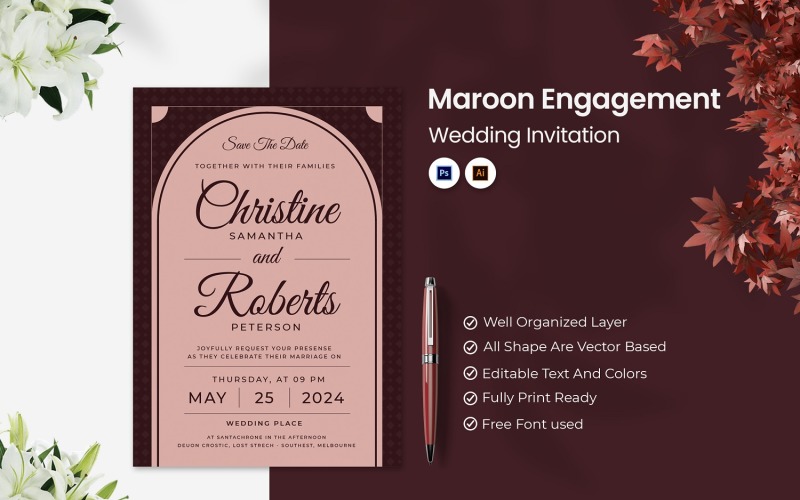 Maroon Engagement Wedding Invitation Corporate Identity