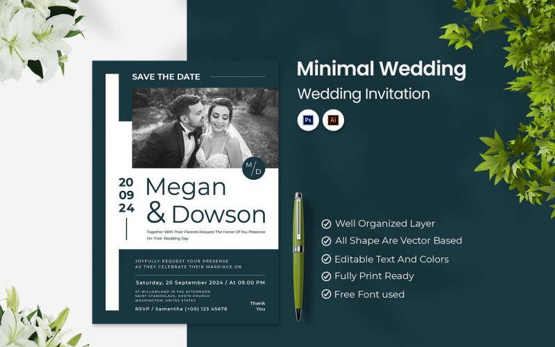 Minimal Wedding Invitation Print Template Corporate Identity