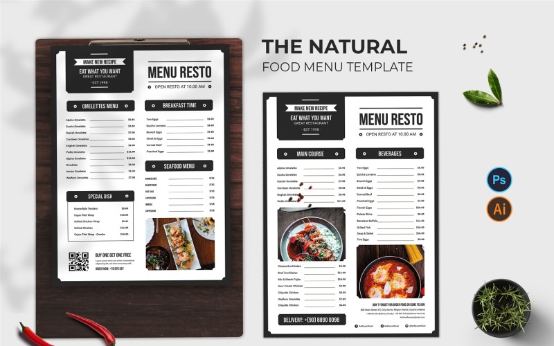 Natural Food Menu Print Template Corporate Identity
