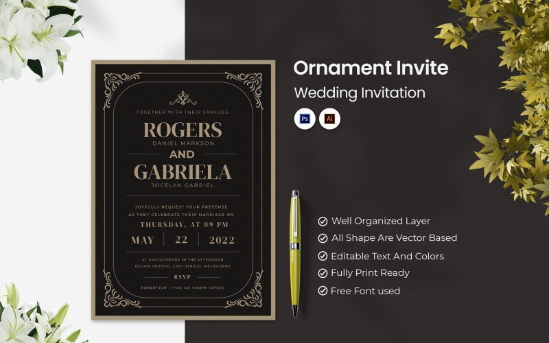 Ornament Invite Wedding Invitation Corporate Identity