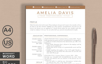 Amelia Resume Template Word + Pages