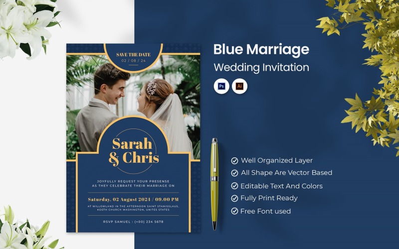 Blue Marriage Wedding Invitation Corporate Identity