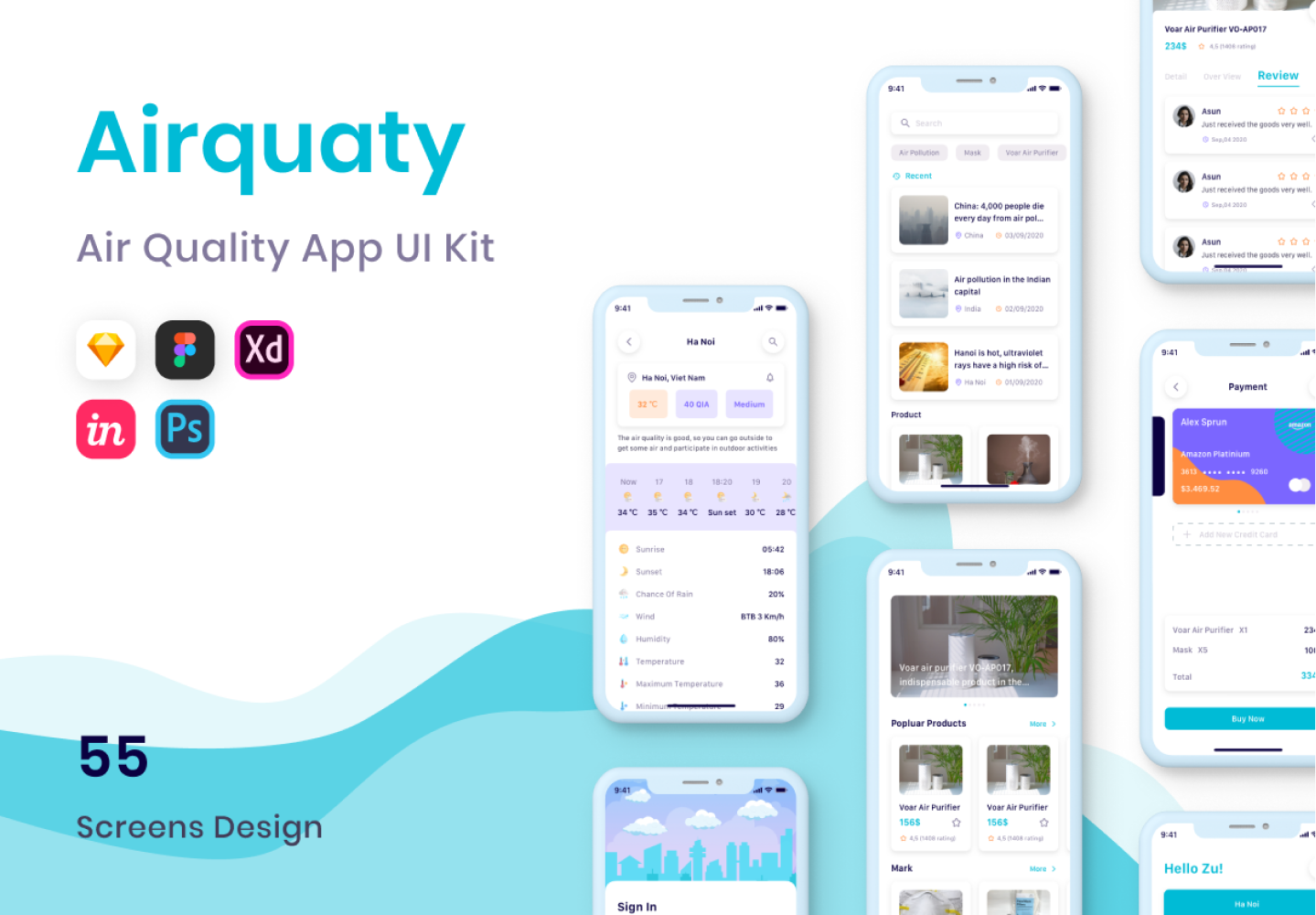 Airquaty - Air Quality App Mobile UI Elements