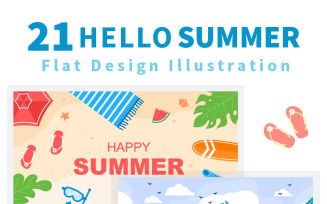 21 Happy Summer Time in Beach Illustration