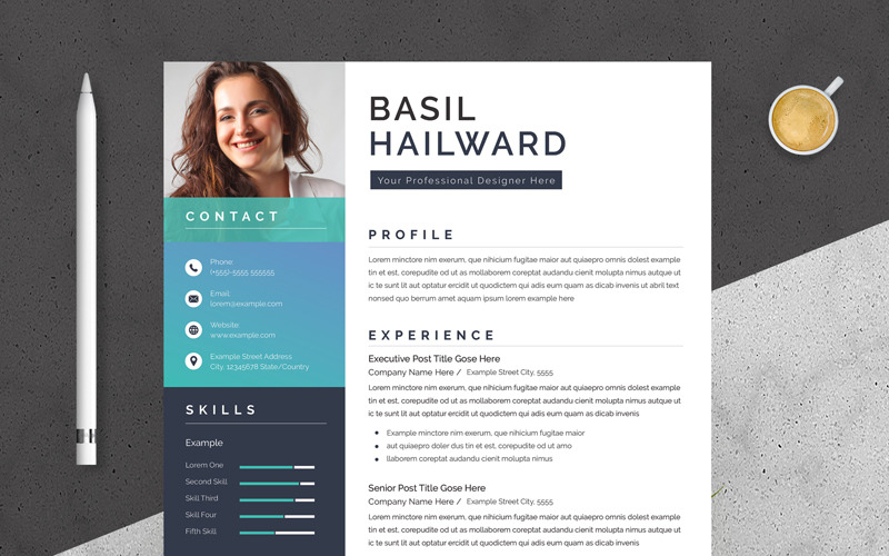 Resume Layout with Black Sidebar and Paste Accent Resume Template