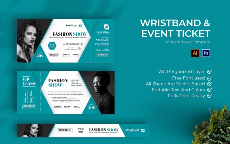 Fashion Show Ticket Print Template Corporate Identity