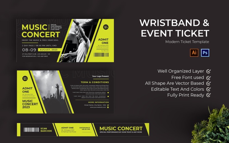 Music Concert Ticket Print Template Corporate Identity