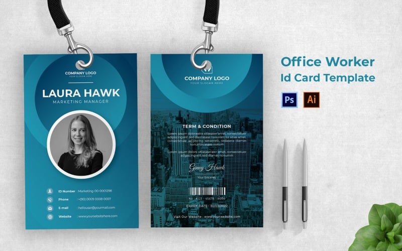 Office Worker Id Card Print Template Corporate Identity