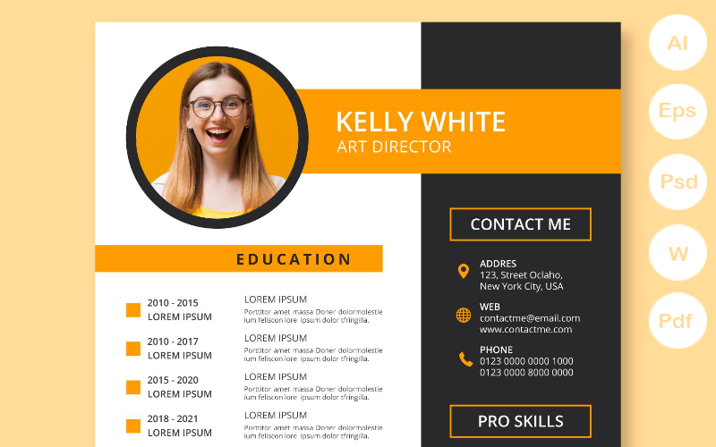 Kelley's Orange CV Modern Printable Resume Templates