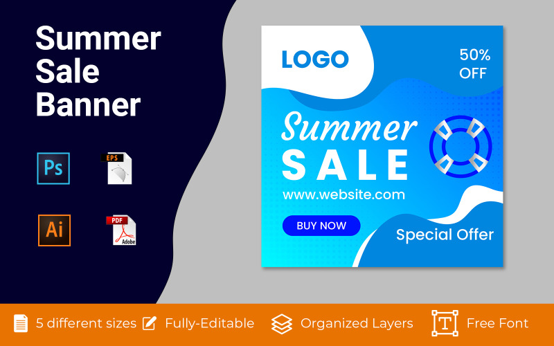 Summer Sale Discount Vector Ad Banner Design Social Media