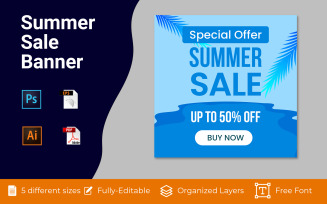 Summer Sale Social Ad Banner Background Design