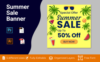 Summer Sale Social Ad Banner Design Template