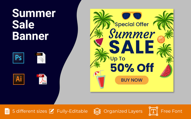 Summer Sale Social Ad Banner Design Template Social Media
