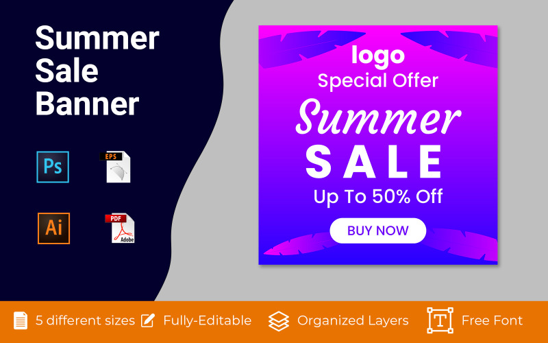 Summer Sale Social Ad Banner Vector Background Design Social Media