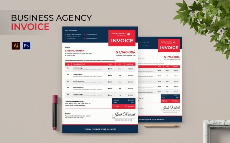 Business Agency Invoice Print Template Corporate Identity