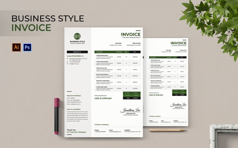 Business Style Invoice Print Template Corporate Identity
