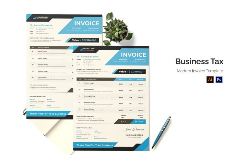 Businss Tax Invoice Print Template Corporate Identity