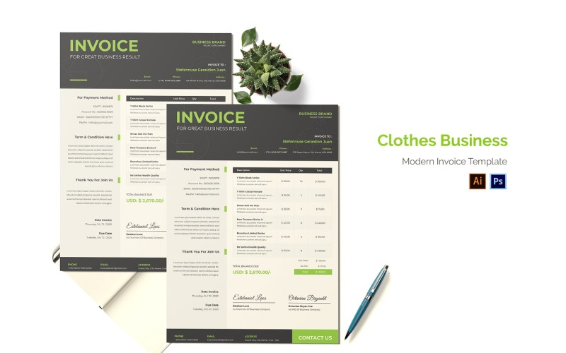 Clothes Business Invoice Print Template Corporate Identity