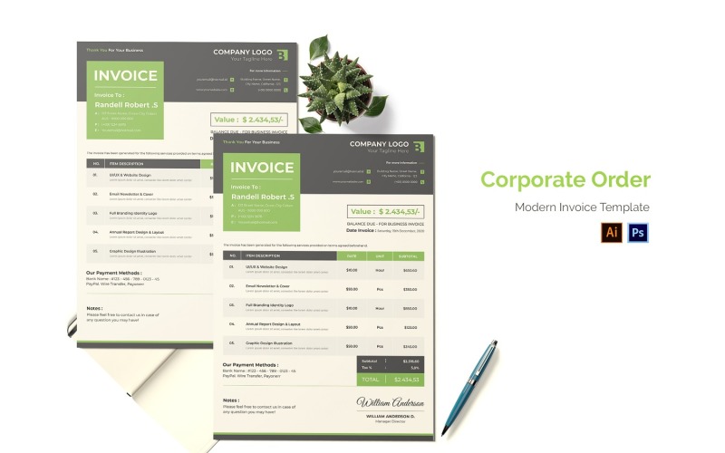 Corporate Order Invoice Print Template Corporate Identity