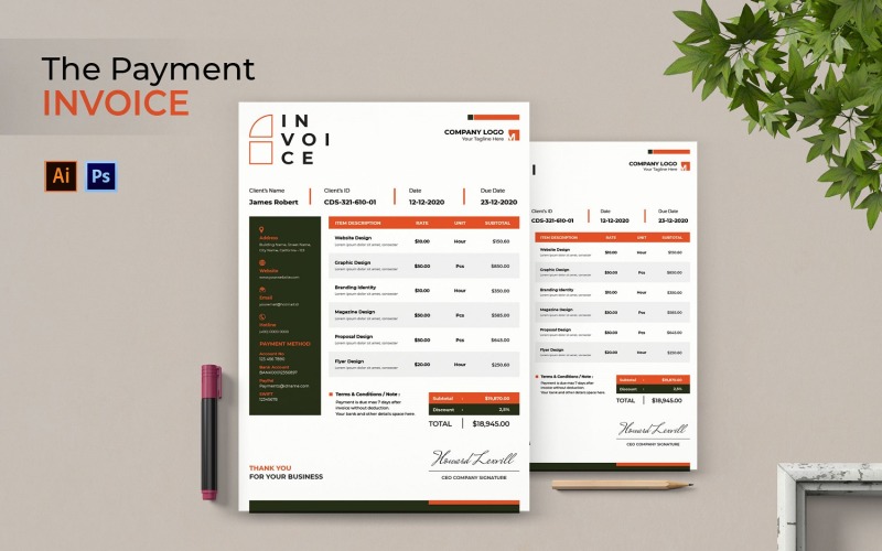 Creative Payment Invoice Print Template Corporate Identity