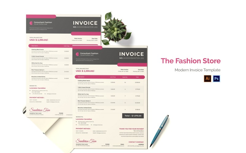Fashion Store Invoice Print Template Corporate Identity