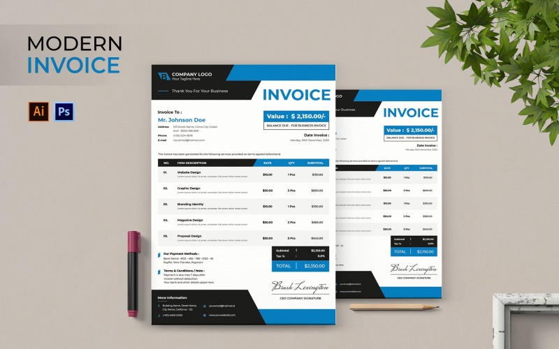 Modern Corporate Invoice Print Template Corporate Identity