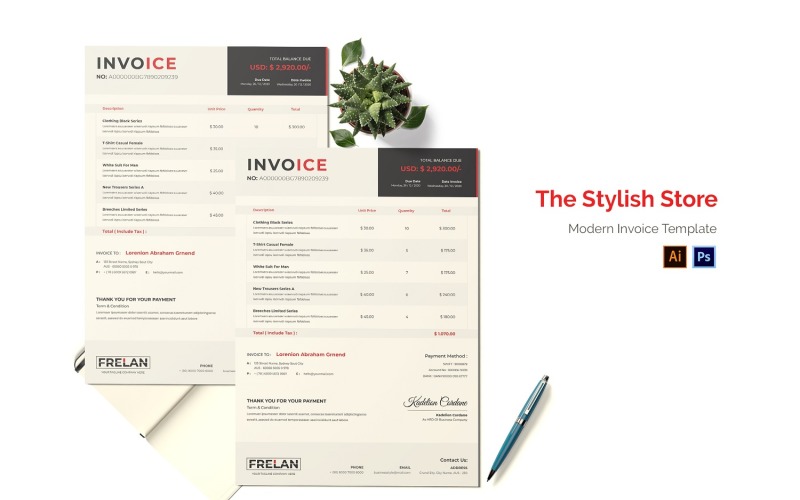 Stylish Store Invoice Print Template Corporate Identity