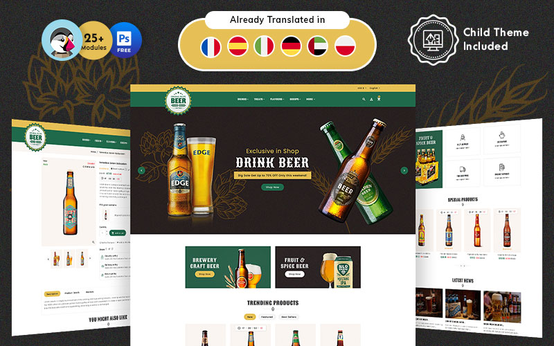 Ambachtelijk bier PrestaShop-thema voor online brouwerijwinkel