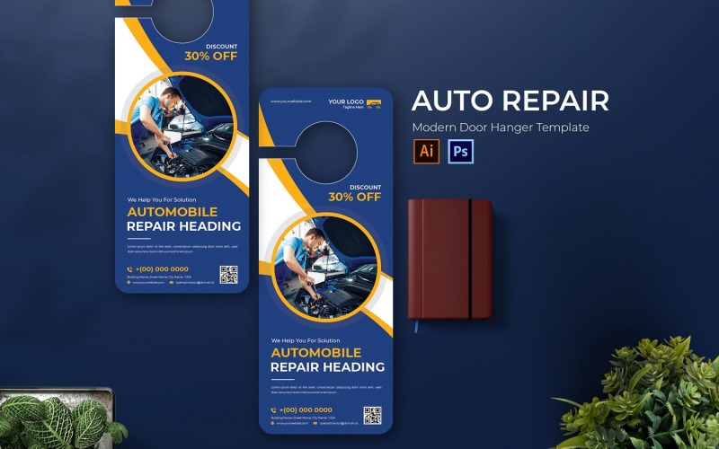 Auto Repair Door Hanger Print Template Corporate Identity