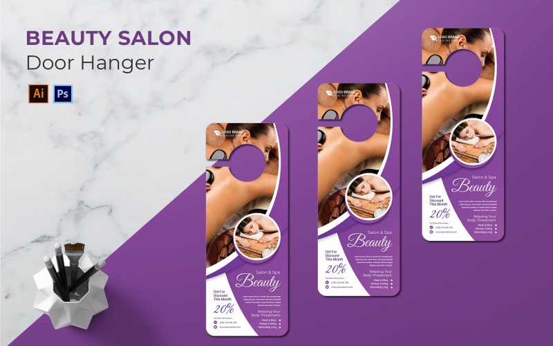 Beauty Salon Door Hanger Print Template Corporate Identity